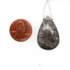 Black Rutilated Quartz Drops Almond Shape 27x17mm  Drilled Bead Single Piece