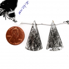 Black Rutilated Quartz Drops Conical Shape 31x17mm Drilled Beads Matching Pair