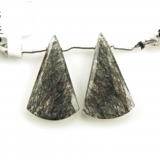 Black Rutilated Quartz Drops Conical Shape 31x19mm Drilled Beads Matching Pair