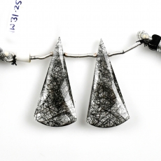 Black Rutilated Quartz Drops Conical Shape 34x16mm Drilled Beads Matching Pair