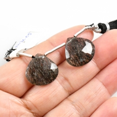 Black Rutilated Quartz Drops Heart Shape 17x17mm Drilled Beads Matching Pair