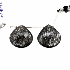 Black Rutilated Quartz Drops Heart Shape 21x21mm Drilled Beads Matching Pair