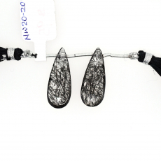 Black Rutile Drop Almond Shape 26x10mm Drilled Bead Matching Pair