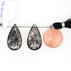 Black Rutile Drop Almond Shape 26x15mm Drilled Bead Matching Pair