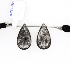 Black Rutile Drop Almond Shape 26x15mm Drilled Bead Matching Pair