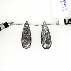 Black Rutile Drop Almond Shape 27x10mm Drilled Bead Matching Pair
