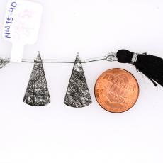 Black Rutile Drop Concial Shape 27x12mm Drilled Bead Matching Pair