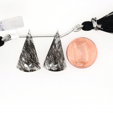 Black Rutile Drop Conical Shape 26x15mm Drilled Bead Matching Pair