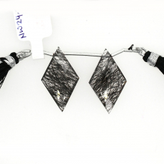 Black Rutile Drop Diamond Shape 27x16mm Drilled Bead Matching Pair