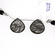 Black Rutile Drop Heart Shape 19x19mm Drilled Bead Matching Pair