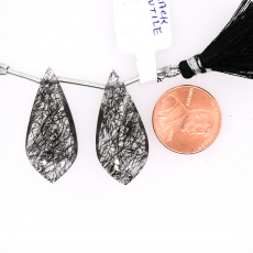 Black Rutile Drop Leaf Shape 31x14mm Drilled Bead Matching Pair