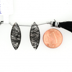 Black Rutile Drop Marquise Shape 26x10mm Drilled Bead Matching Pair