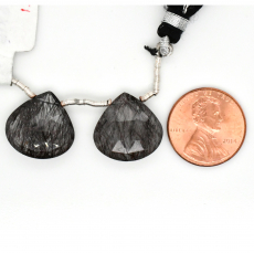 Black Rutile Drops Heart Shape 16x16mm Drilled Bead Matching Pair