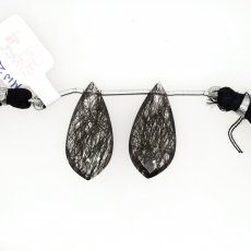 Black Rutile Drops Leaf Shape 27x13mm Drilled Bead Matching Pair