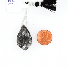 Black Rutile Drops Leaf Shape 31x19mm Drilled Bead Single Piece