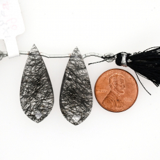 Black Rutile Drops Leaf Shape 34x15mm Drilled Bead Matching Pair
