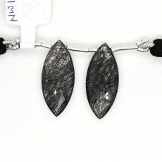 Black Rutile Drops Marquise Shape 25x11mm Drilled Bead Matching Pair