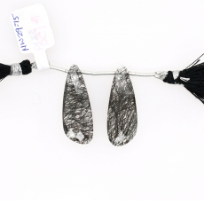 Black Rutile Drops Wing Shape 32x12mm Drilled Bead Matching Pair