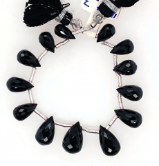 Black Spinel  Drop Almond Shape 6.5x1-10x5 mm Drilled Bead 13 Piece