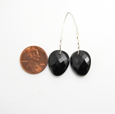 Black Spinel Drop Oval Shape 17x14mm Front To Back Drilled Bead Matching Pair