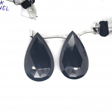 Black Spinel Drops Almond Shape 23x14mm Drilled Beads Matching Pair