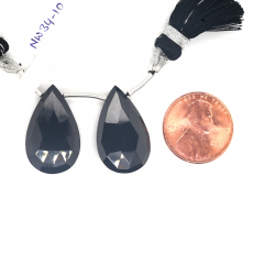 Black Spinel Drops Almond Shape 23x14mm Drilled Beads Matching Pair