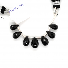 Black Spinel Drops Briolette Shape 11x6mm To 8x5mm Drilled Beads 7 Pieces Line