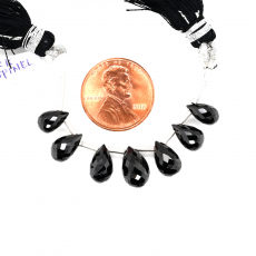 Black Spinel Drops Briolette Shape 11x6mm To 8x5mm Drilled Beads 7 Pieces Line