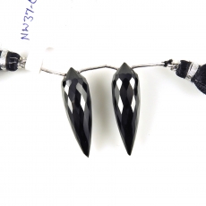 Black Spinel Drops Briolette Shape 28x9mm Drilled Beads Matching Pair
