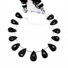 Black Spinel Drops Briolette Shape 9x6mm to 11x7mm Drilled Beads 13 Pieces Line