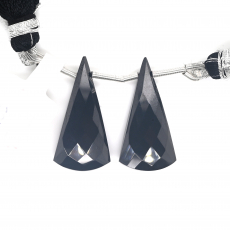 Black Spinel Drops Conical Shape 26x13mm Drilled Beads Matching Pair