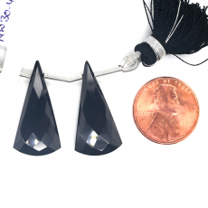 Black Spinel Drops Conical Shape 26x13mm Drilled Beads Matching Pair