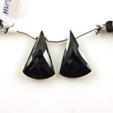 Black Spinel Drops Conical Shape 26x18mm Drilled Beads Matching Pair