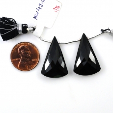 Black Spinel Drops Conical Shape 27x17mm Drilled Beads Matching Pair