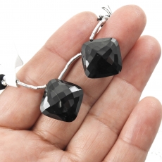 Black Spinel Drops Cushion Shape 16x16mm Drilled Beads Matching Pair