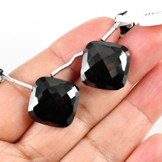 Black Spinel Drops Cushion Shape 16x16mm Drilled Beads Matching Pair
