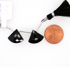 Black Spinel Drops Fan Shape 14x16mm Drilled Bead Matching Pair