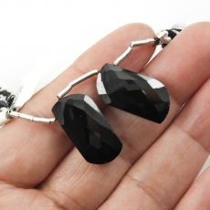 Black Spinel Drops Fancy Shape 22x11mm Drilled Beads Matching Pair