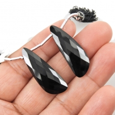 Black Spinel Drops Fancy Shape 33x12mm Drilled Beads Matching Pair