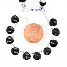 Black Spinel Drops Heart Shape 8x8mm Drilled Beads 10 Pieces Line