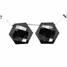 Black Spinel Drops Hexagon Shape 18x18mm Drilled Beads Matching Pair