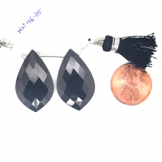 Black Spinel Drops Leaf Shape 28x17mm Drilled Beads Matching Pair