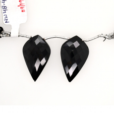 Black Spinel Drops Leaf Shape 29x17mm Drilled Bead Matching Pair