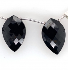 Black Spinel Drops Leaf Shape 29x17mm Drilled Beads Matching Pair