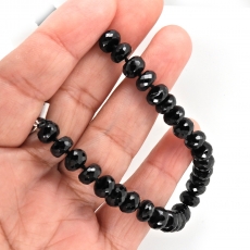 Black Spinel Drops Roundelle Shape 7mm Accent Bead 6 Inch Line