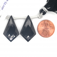Black Spinel Drops Shield Shape 27x17mm Drilled Beads Matching Pair