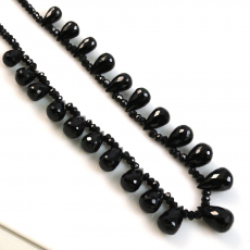 Black Spinel Faceted 3mm to 3.5MM (Graduated Rondelle Beads) & 11x6- 8x5MM (Briolette Drops) Ready To Wear Necklace.