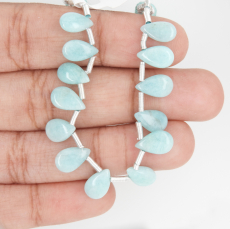 Blue Amazonite Almond Drop 9x5mm to 10xmm Drilled Bead Line Of 13 Beads