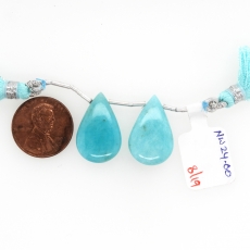 Blue Amazonite Drop Almond Shape 23x12mm Drilled Bead Matching Pair