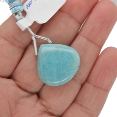 Blue Amazonite Drop Heart Shape 22x22mm Drilled Bead Single Pendant Piece